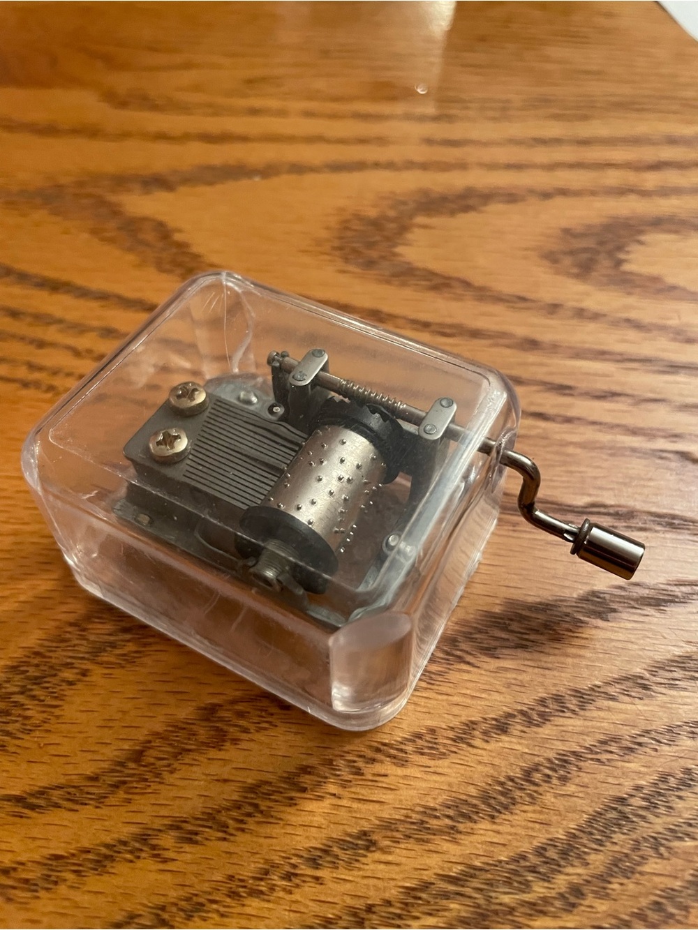 Hand Crank Music Box in Clear Plastic Case - Silver Tone brother jack